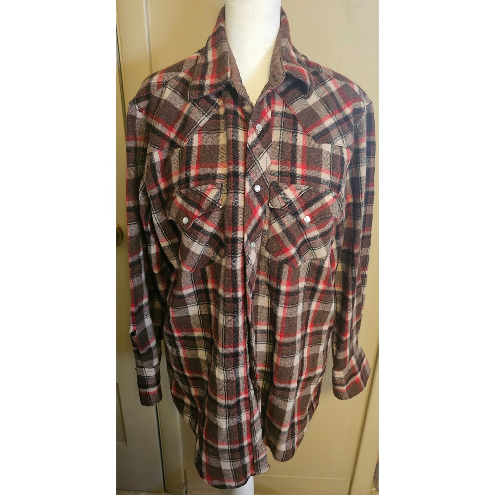 Vintage Champion Westerns Plaid Flannel Shirt Long Sleeve Cowboy Rodeo 16 34